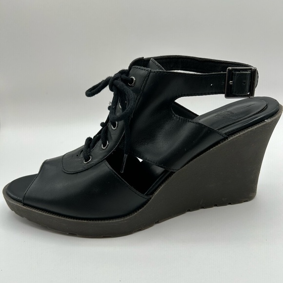 RARE DR MARTENS LAINA Leather Black LACE WEDGE  SANDALS SIZE 7 - Picture 4 of 10